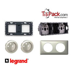 Double prise Legrand Céliane 2x2P+T - Appareillage complet Anodisé Titane encastré
