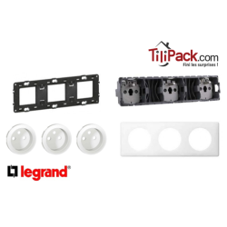 Triple prise Legrand Céliane 3x2P+T - Appareillage complet Blanc encastré