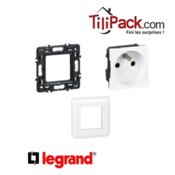 Prise simple Legrand Mozaic 2P+T - Appareillage complet Blanc encastré à vis
