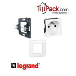Prise simple Legrand Mozaic 2P+T - Appareillage complet Blanc encastré à griffes