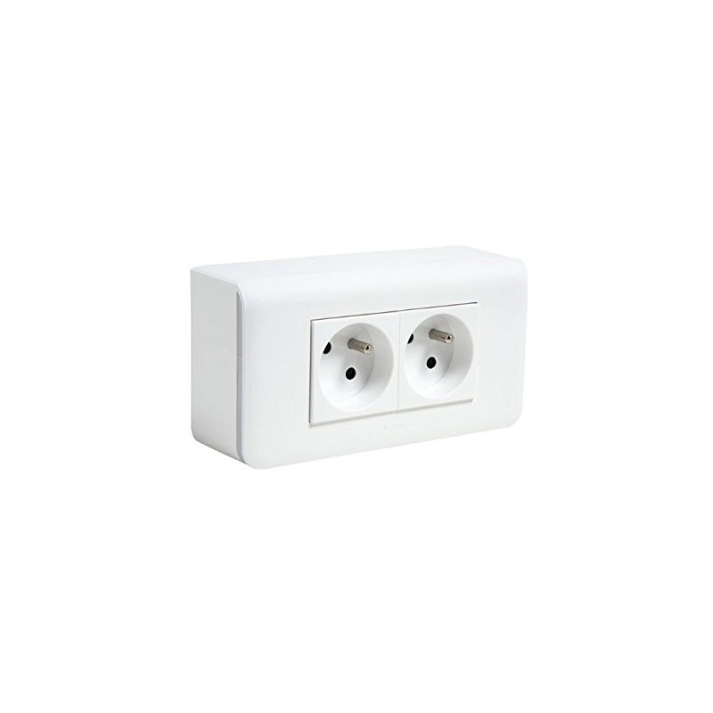 Double prise Legrand Mozaic 2x2P+T - Appareillage complet Blanc saillie