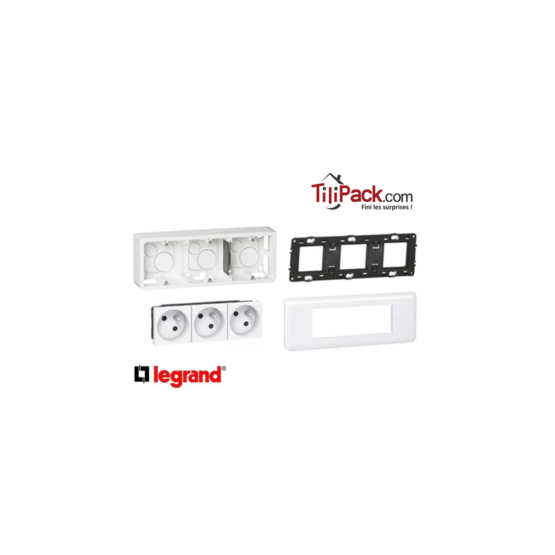 Triple prise Legrand Mosaic 3x2P+T - Appareillage complet Blanc saillie,  livrée et installée en 48H