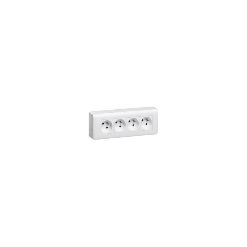 Quadruple prise Legrand Mozaic 4x2P+T - Appareillage complet Blanc saillie