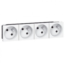 Quadruple prise Legrand Mozaic 4x2P+T - Appareillage complet Blanc saillie
