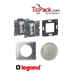 Interrupteur double poussoir à voyant Legrand Céliane - Appareillage complet Anodisé Alu encastré