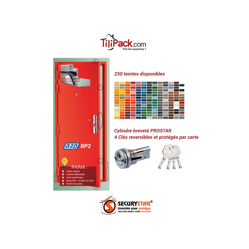 Porte blindée Securystar A2P BP2 Serrure 5 points A2P***|Fournie/posée