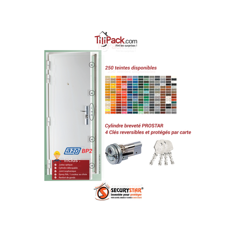Porte blindée A2P BP2, Securystar Harmony - Serrure A2P*** encastrée 5 points