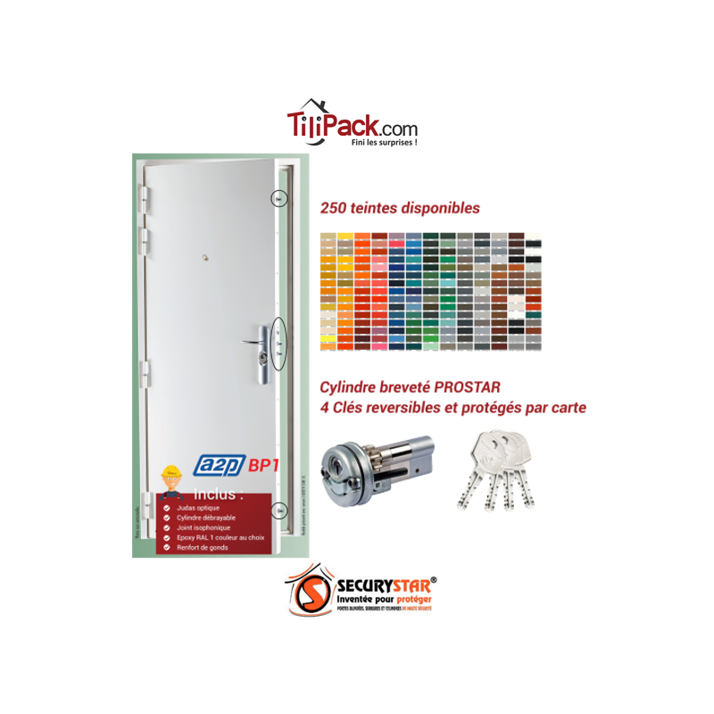 Porte blindée A2P BP1, Securystar Harmony - Serrure encastrée 3 points