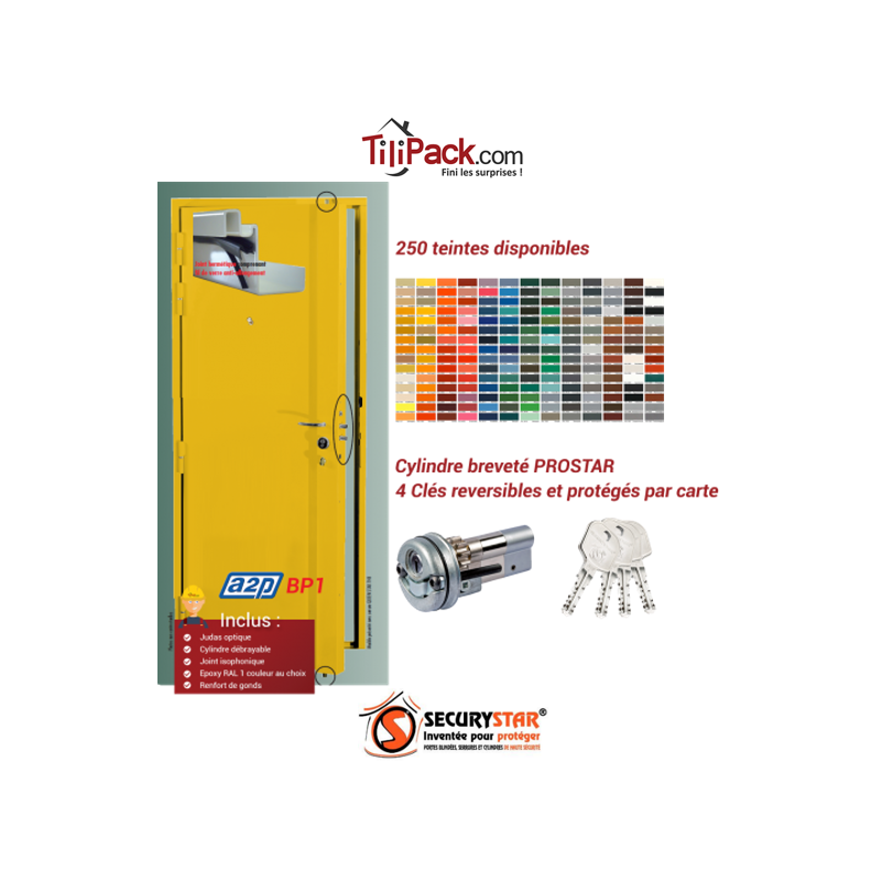 Porte blindée A2P BP1, Securystar L'Original, Serrure 3 points haut et bas, isolation acoustique