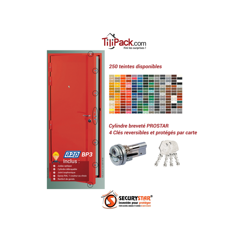 Porte blindée A2P BP3, Securystar New Star, Serrure carénée 7 points haut et bas Porte blindée A2P BP3, Securystar New Star, Serrure carénée 7 points haut et bas