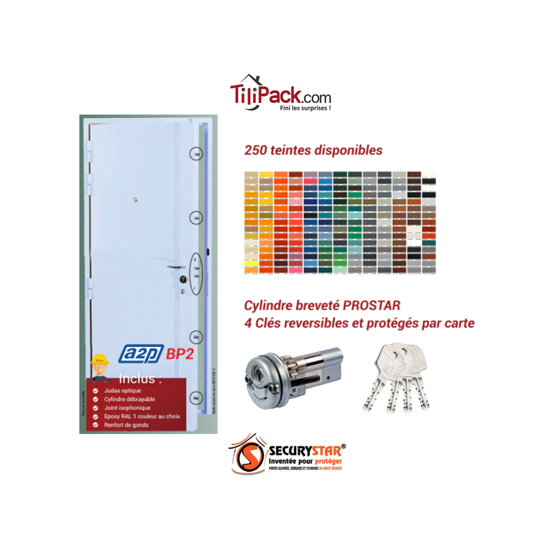 Porte blindée A2P BP2, Securystar Super Star - Serrure carénée 5 points Porte blindée A2P BP2, Securystar Super Star - Serrure carénée 5 points