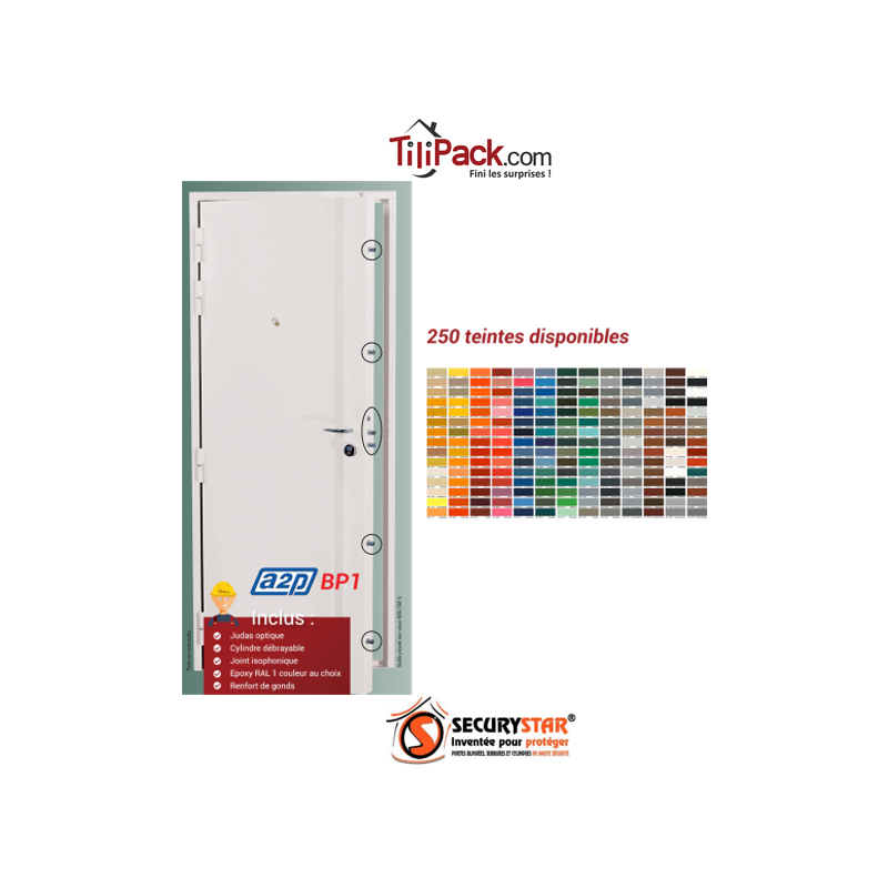 Porte blindée A2P BP1, Securystar Privilège - Serrure carénée 5 points