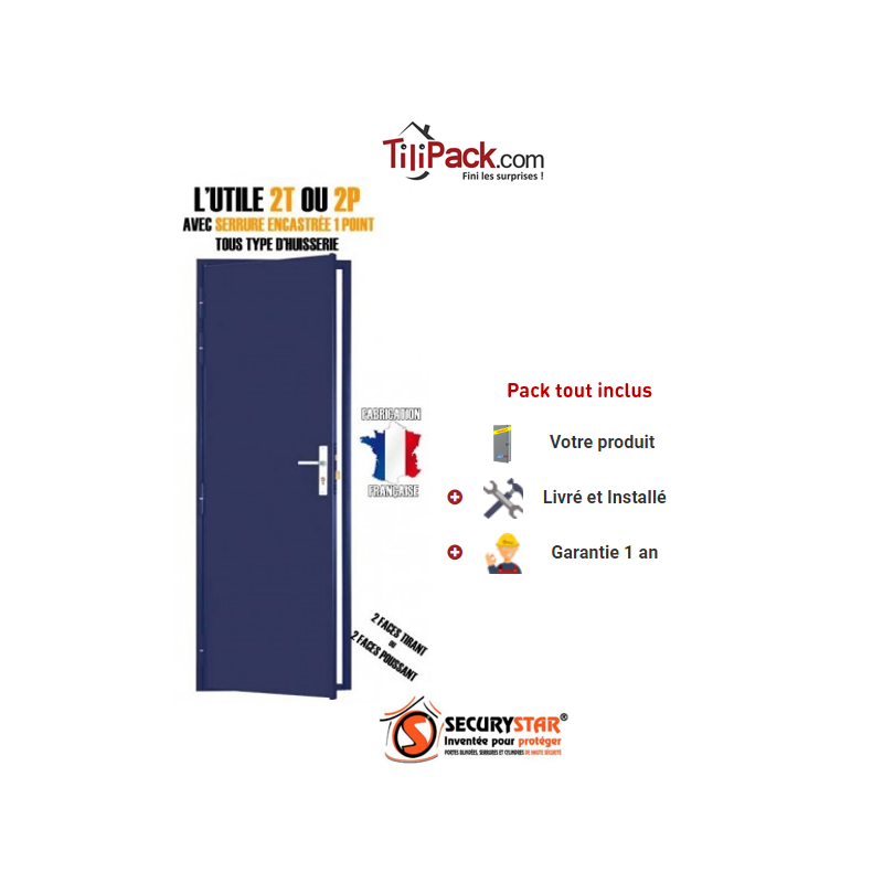 Bloc porte Technique, Securystar Utile 2 faces, Serrure encastrée 1 point