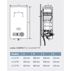 Chauffe-bains ELM leblanc ONDEA compact avec veilleuse, gaz naturel 11 litres
