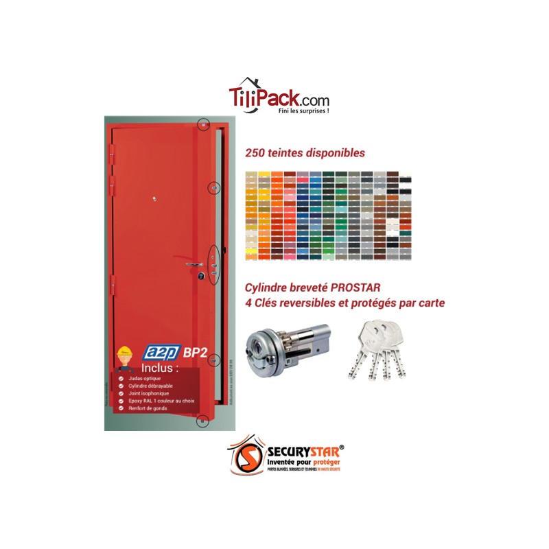 Porte blindée A2P BP1, Securystar New Star, Serrure carénée 5 points haut et bas